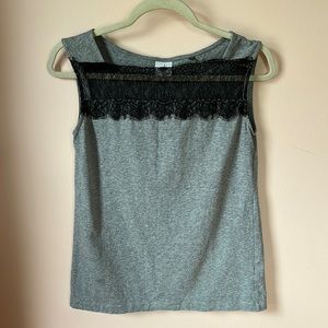 CABI Tank Top Cotton-Blend Lace Neck Gray XS